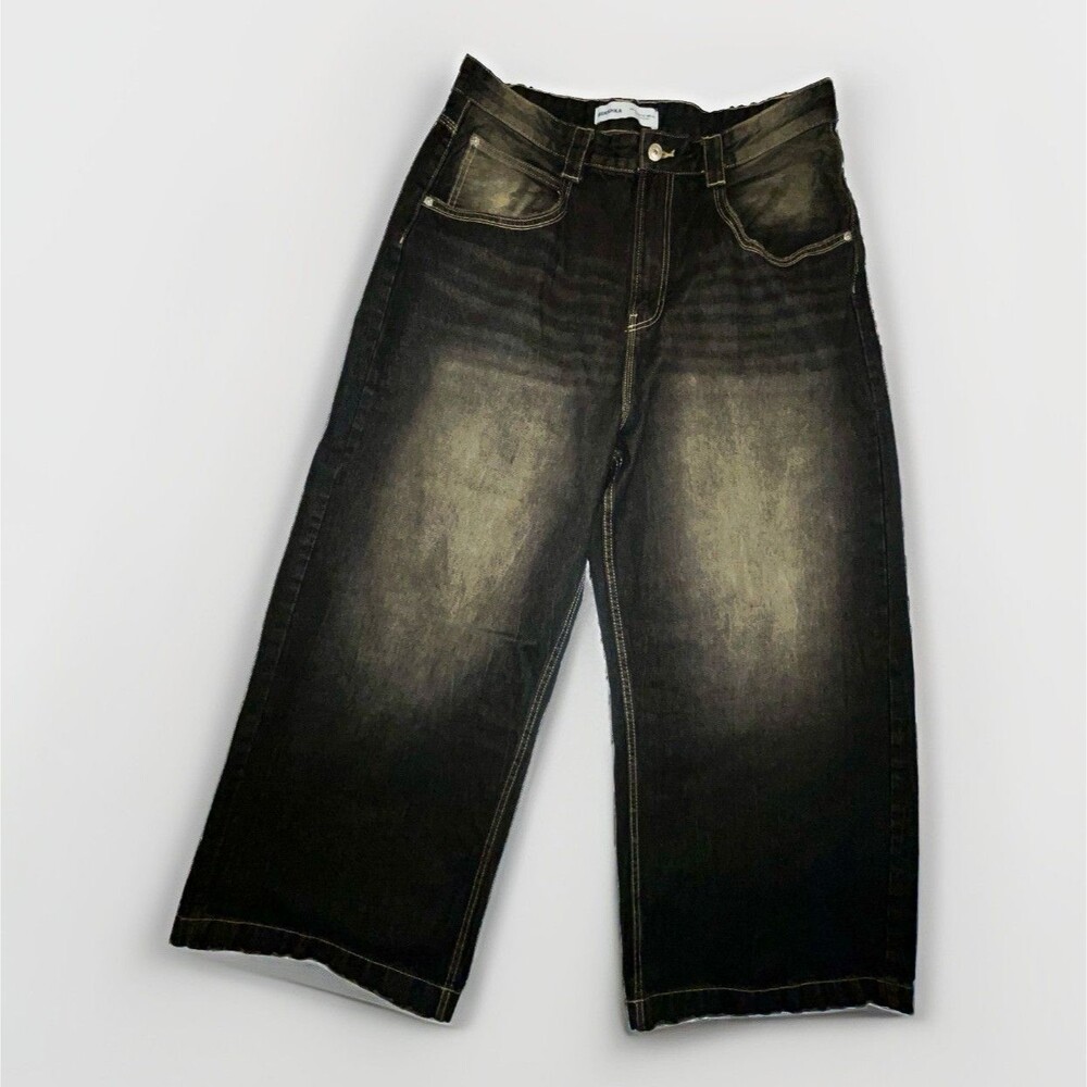 Bershka Mega Baggy Skater Jeans Washed Black Mudwash 34x 43 y2k grunge